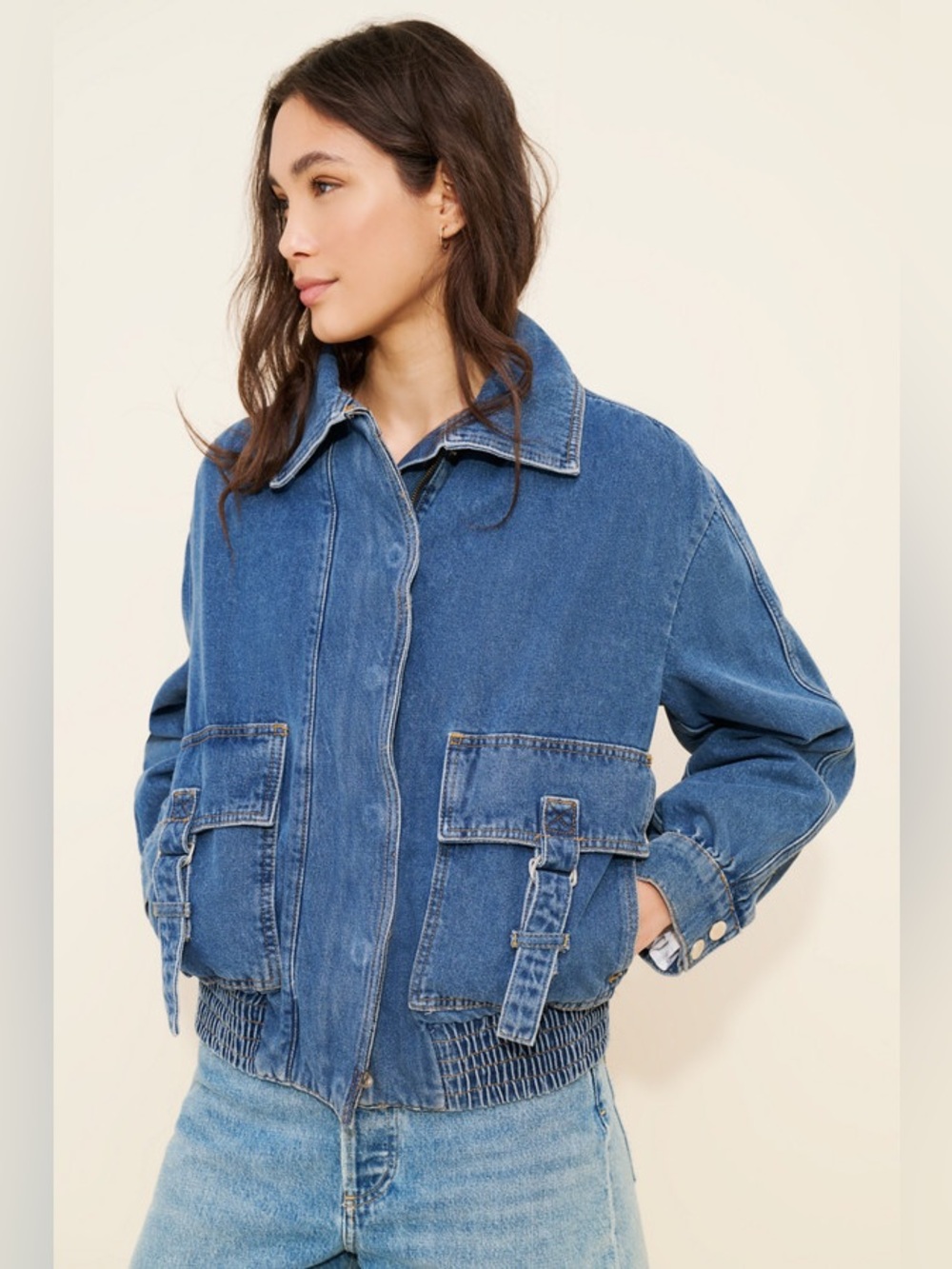 Anthropologie Pilcro Utility Denim Bomber Jacket